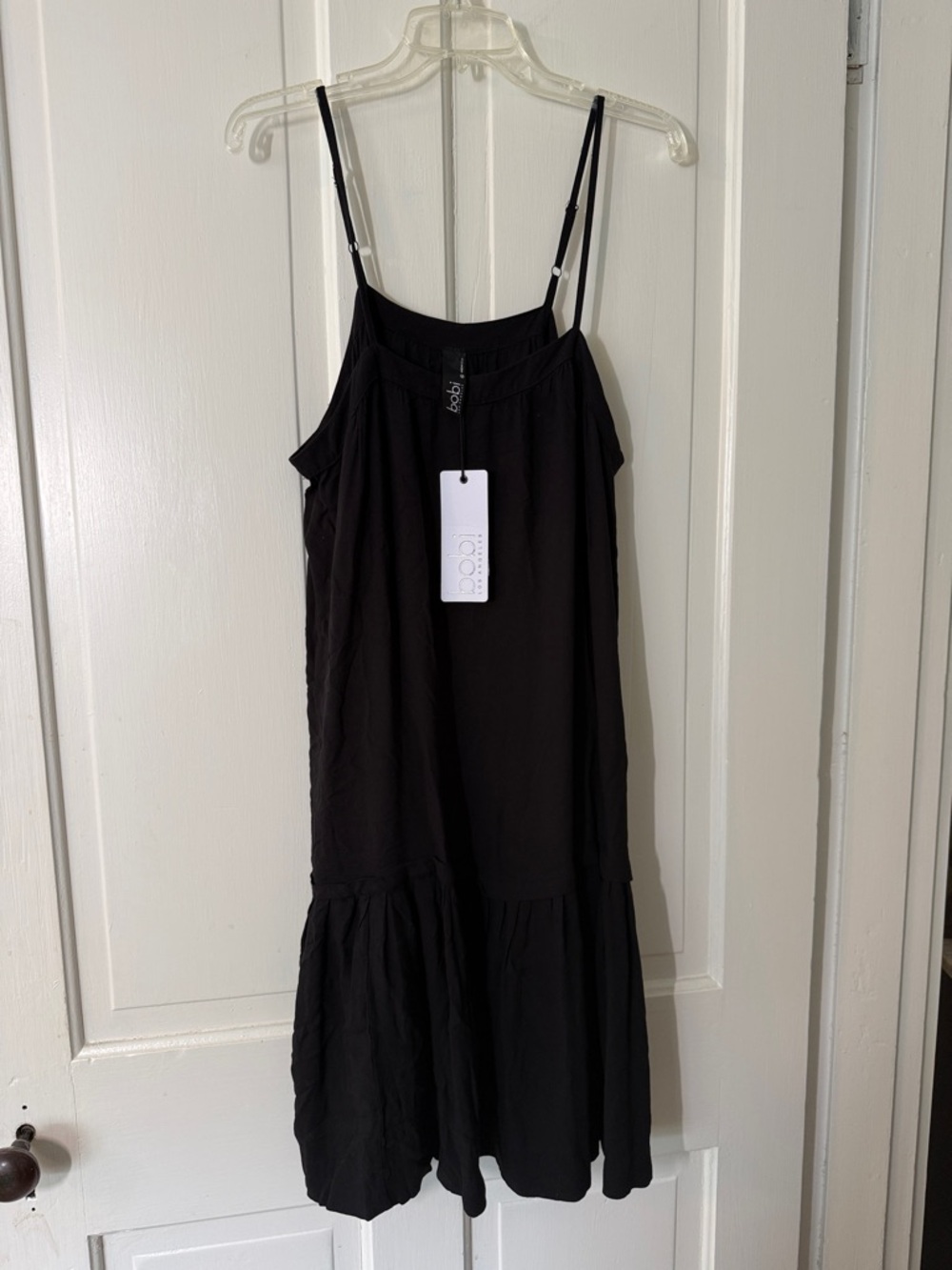 bobi Black Spaghetti Strap Tiered Dress